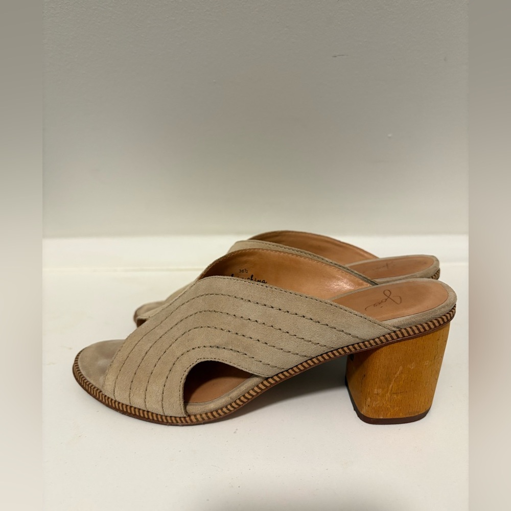 Chic Beige Joie Block Heel Mules 6.5